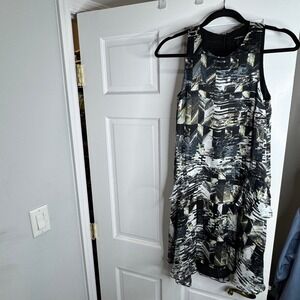 Club Monaco Dress 00 Sleeveless Abstract Geometric Print‎ Tiered Asymmetrical